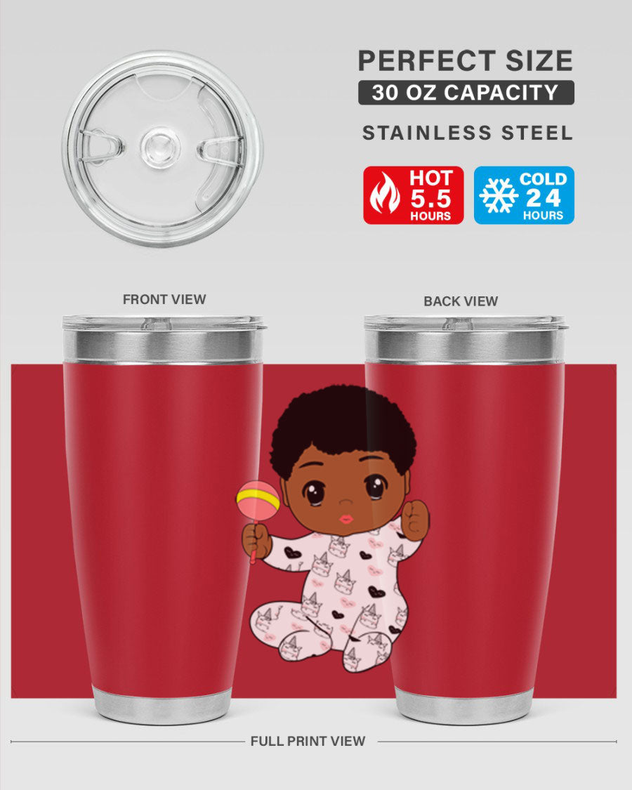 Black baby boy 7# tumbler made of stainless steel, featuring a sleek design and a press-in drink-thru lid.