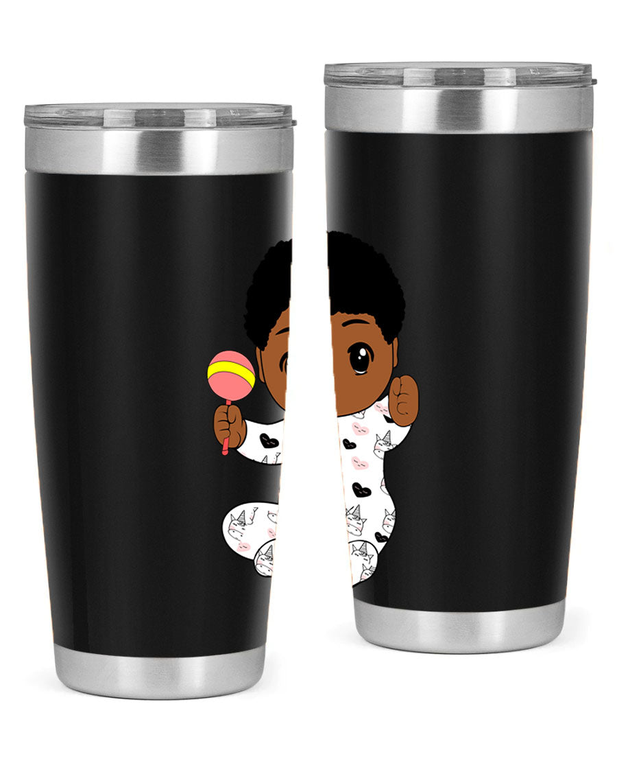 Black baby boy 7# tumbler made of stainless steel, featuring a sleek design and a press-in drink-thru lid.