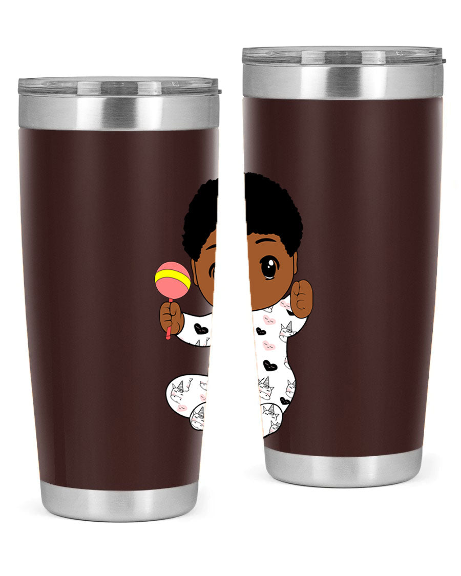 Black baby boy 7# tumbler made of stainless steel, featuring a sleek design and a press-in drink-thru lid.