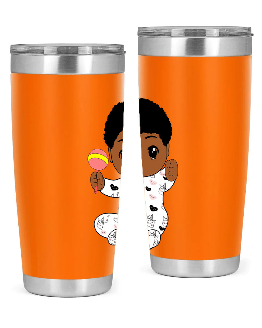Black baby boy 7# tumbler made of stainless steel, featuring a sleek design and a press-in drink-thru lid.
