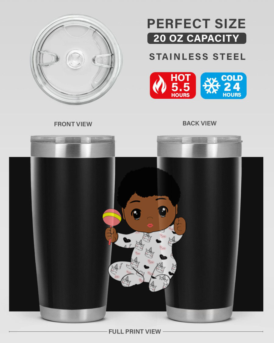 Black baby boy 7# tumbler made of stainless steel, featuring a sleek design and a press-in drink-thru lid.