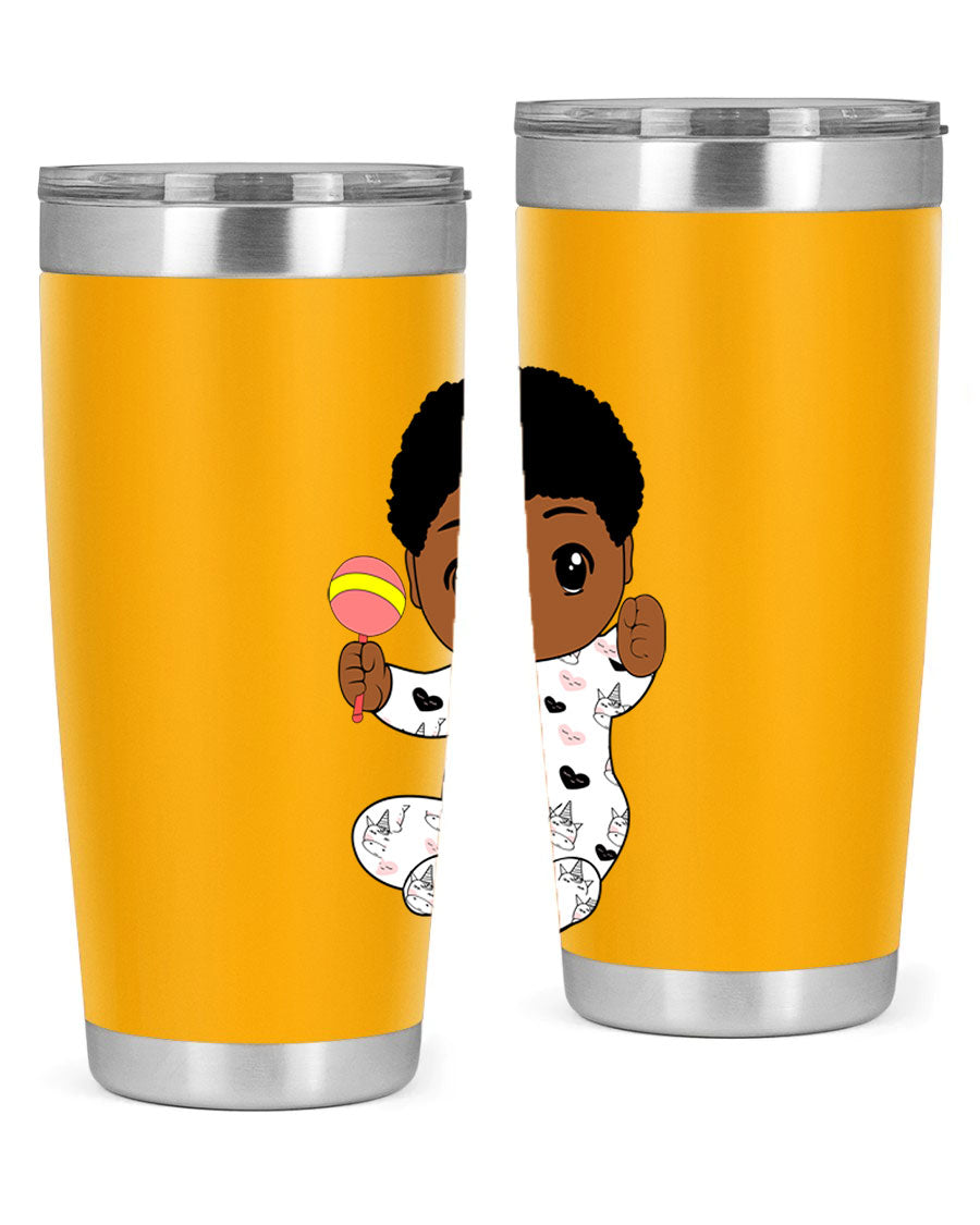 Black baby boy 7# tumbler made of stainless steel, featuring a sleek design and a press-in drink-thru lid.