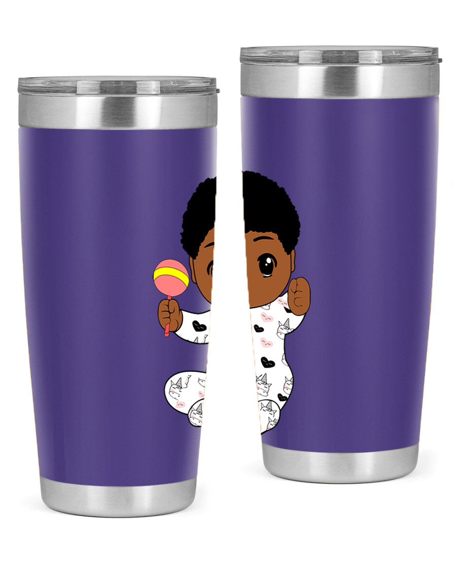 Black baby boy 7# tumbler made of stainless steel, featuring a sleek design and a press-in drink-thru lid.