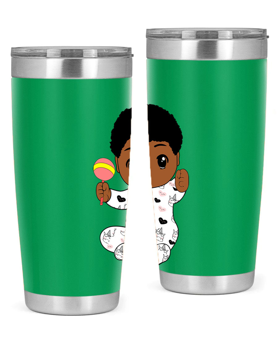 Black baby boy 7# tumbler made of stainless steel, featuring a sleek design and a press-in drink-thru lid.
