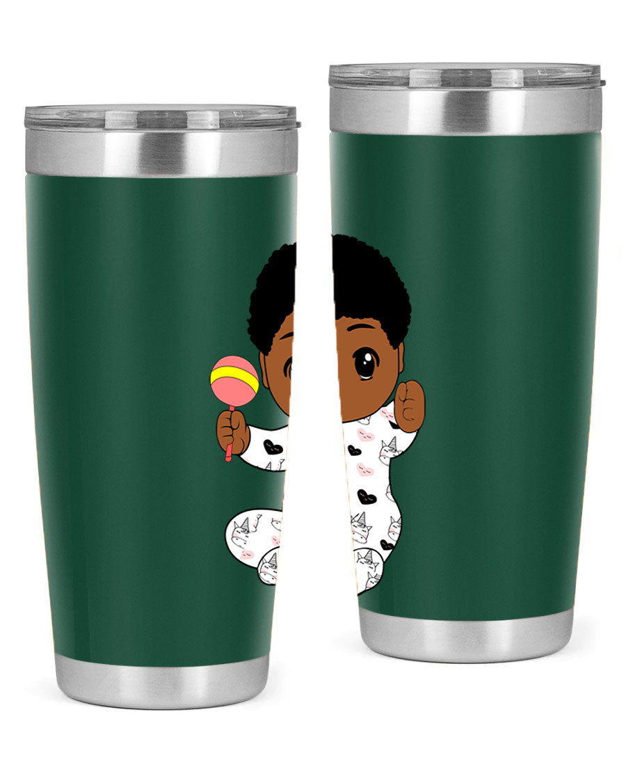 Black baby boy 7# tumbler made of stainless steel, featuring a sleek design and a press-in drink-thru lid.