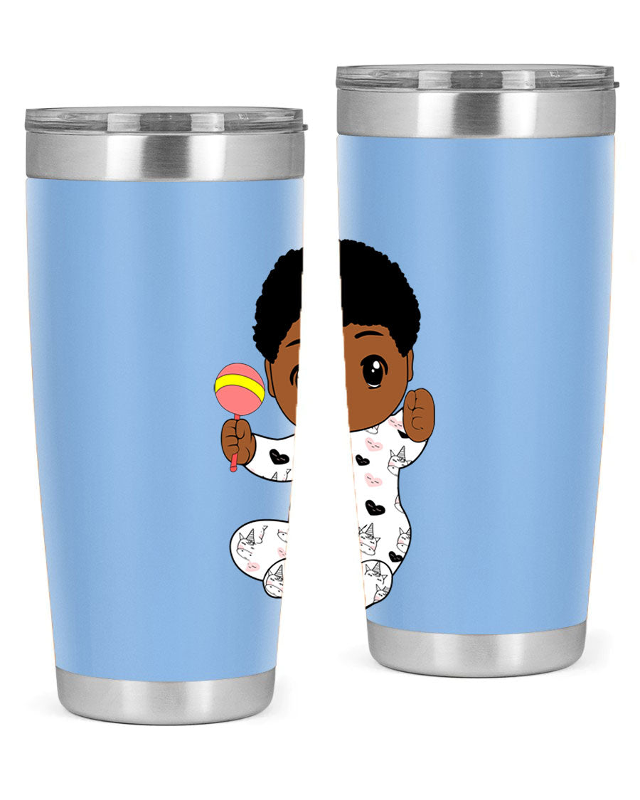 Black baby boy 7# tumbler made of stainless steel, featuring a sleek design and a press-in drink-thru lid.