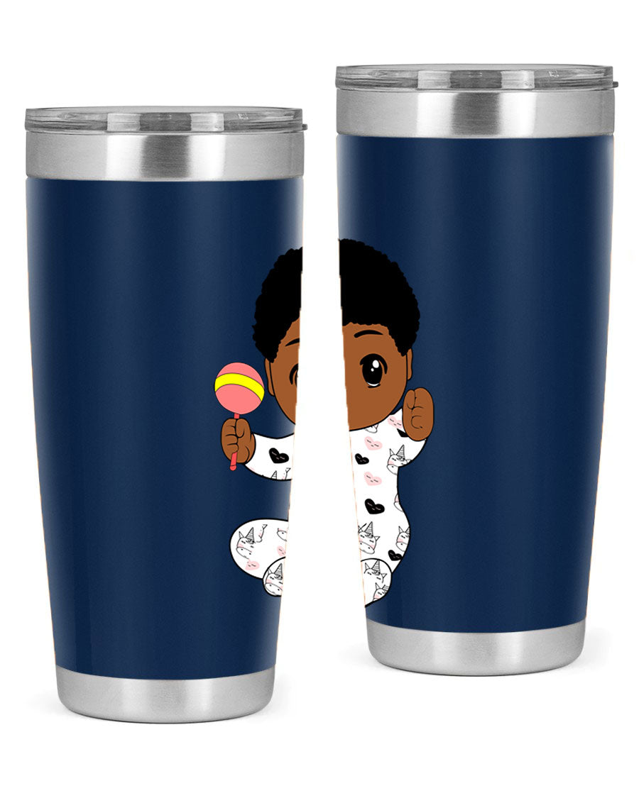 Black baby boy 7# tumbler made of stainless steel, featuring a sleek design and a press-in drink-thru lid.