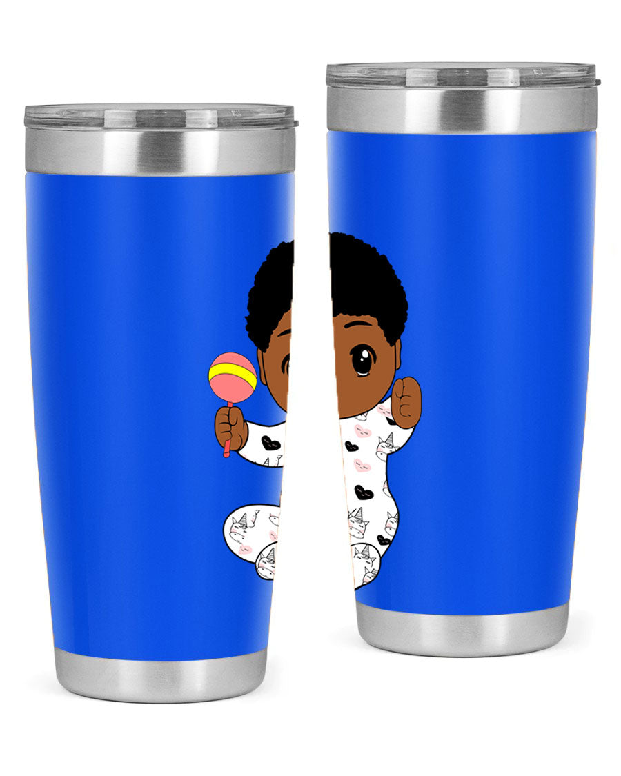 Black baby boy 7# tumbler made of stainless steel, featuring a sleek design and a press-in drink-thru lid.