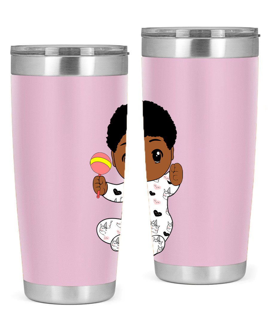 Black baby boy 7# tumbler made of stainless steel, featuring a sleek design and a press-in drink-thru lid.