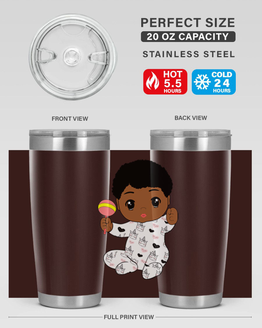 Black baby boy 7# tumbler made of stainless steel, featuring a sleek design and a press-in drink-thru lid.