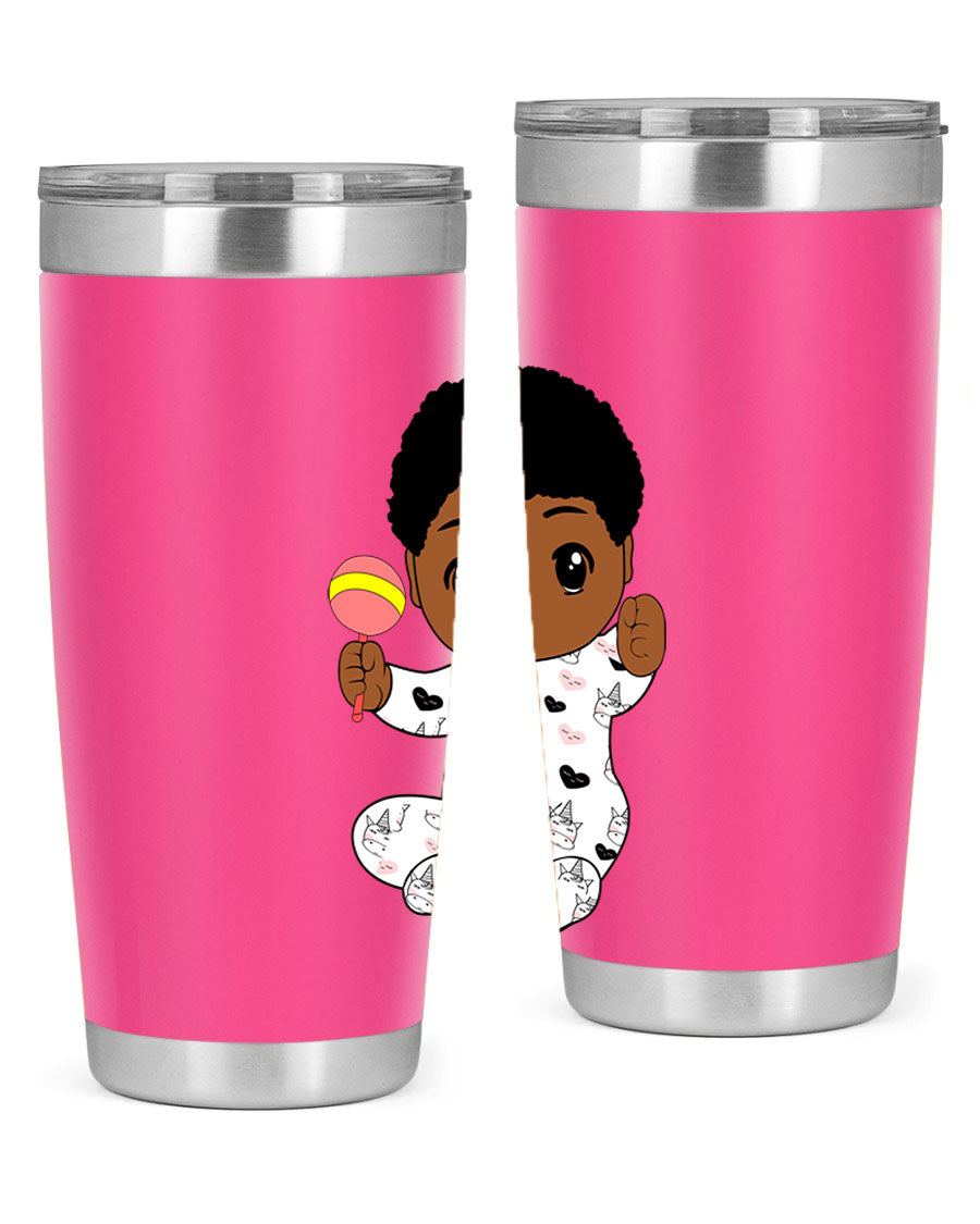 Black baby boy 7# tumbler made of stainless steel, featuring a sleek design and a press-in drink-thru lid.