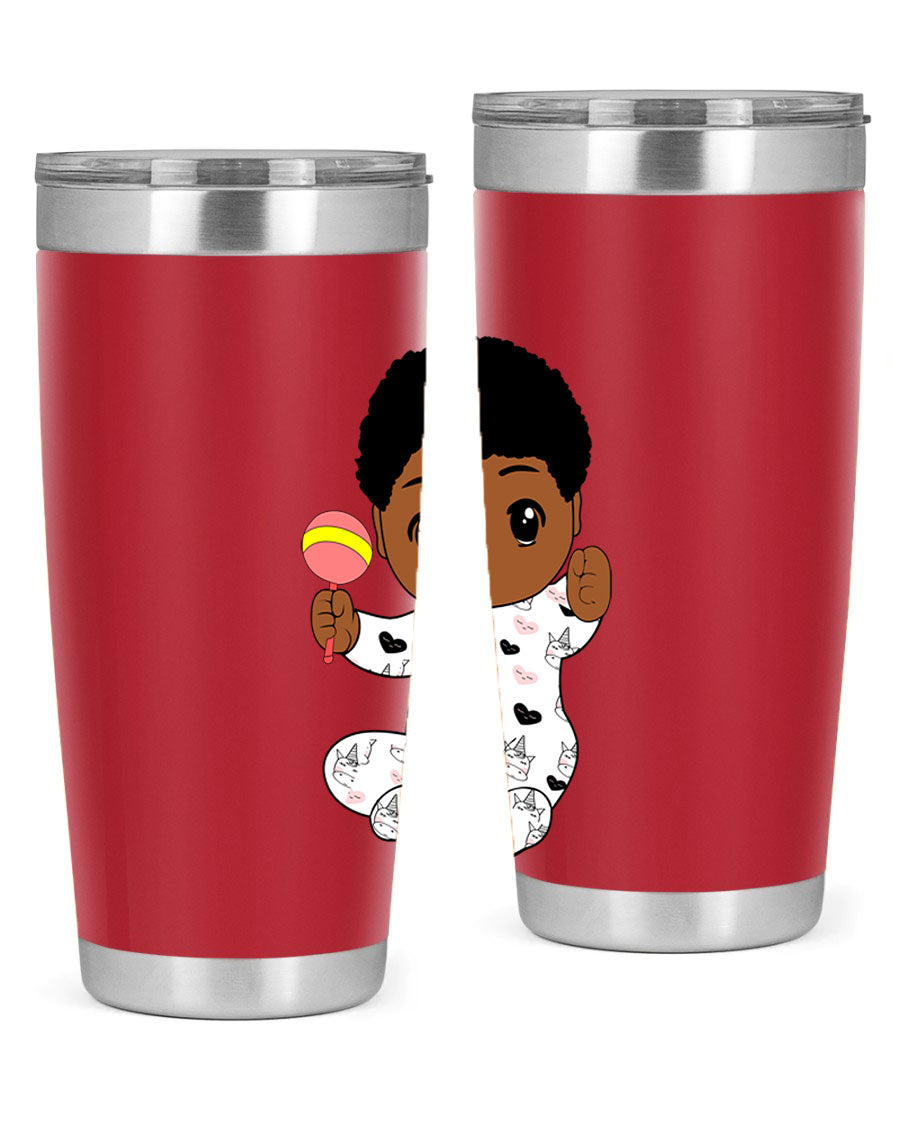 Black baby boy 7# tumbler made of stainless steel, featuring a sleek design and a press-in drink-thru lid.
