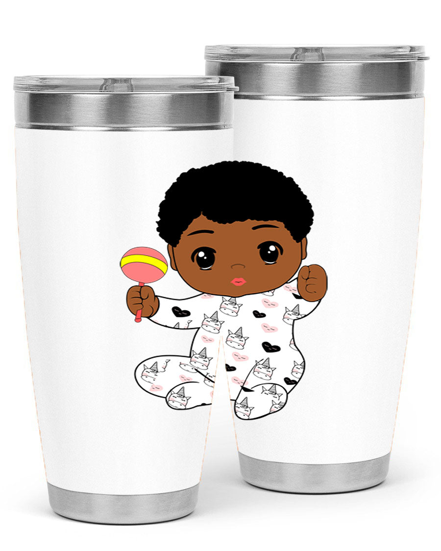 Black baby boy 7# tumbler made of stainless steel, featuring a sleek design and a press-in drink-thru lid.