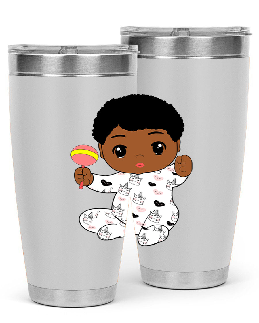 Black baby boy 7# tumbler made of stainless steel, featuring a sleek design and a press-in drink-thru lid.