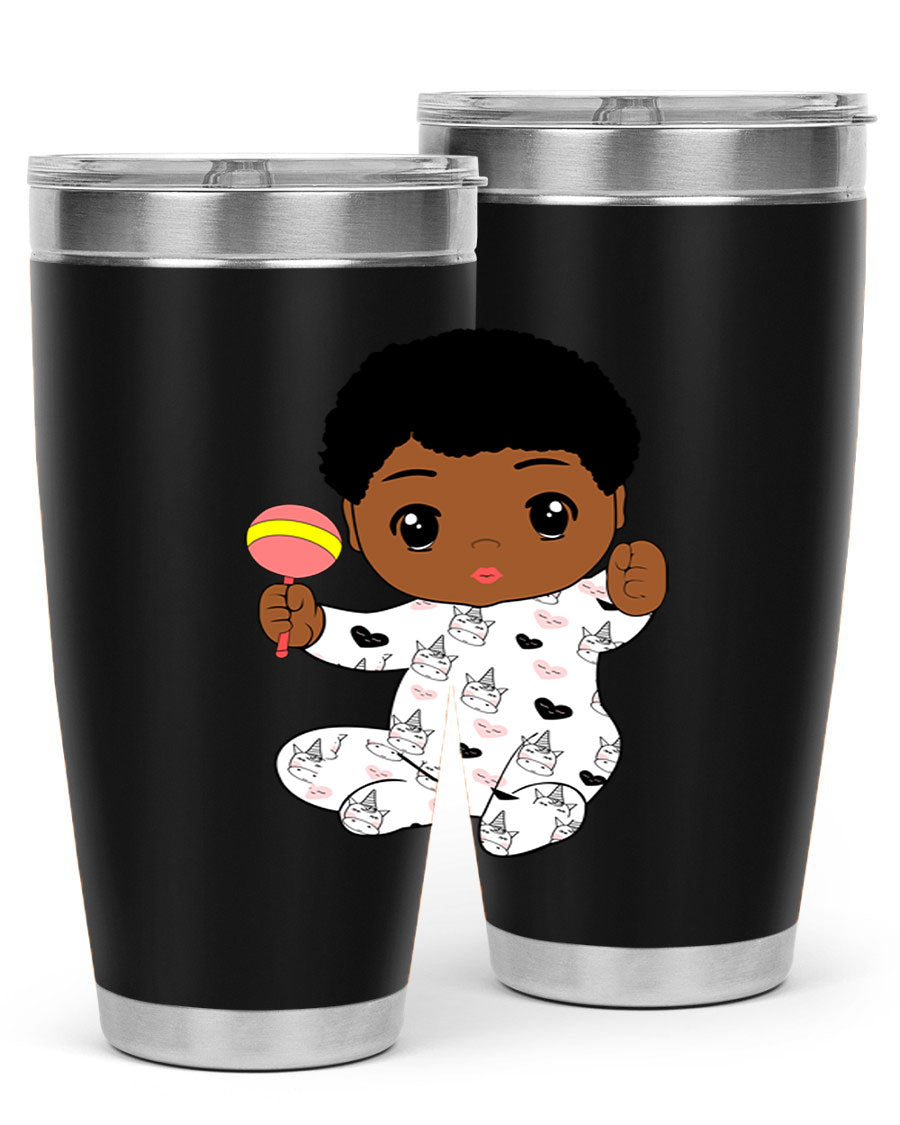 Black baby boy 7# tumbler made of stainless steel, featuring a sleek design and a press-in drink-thru lid.