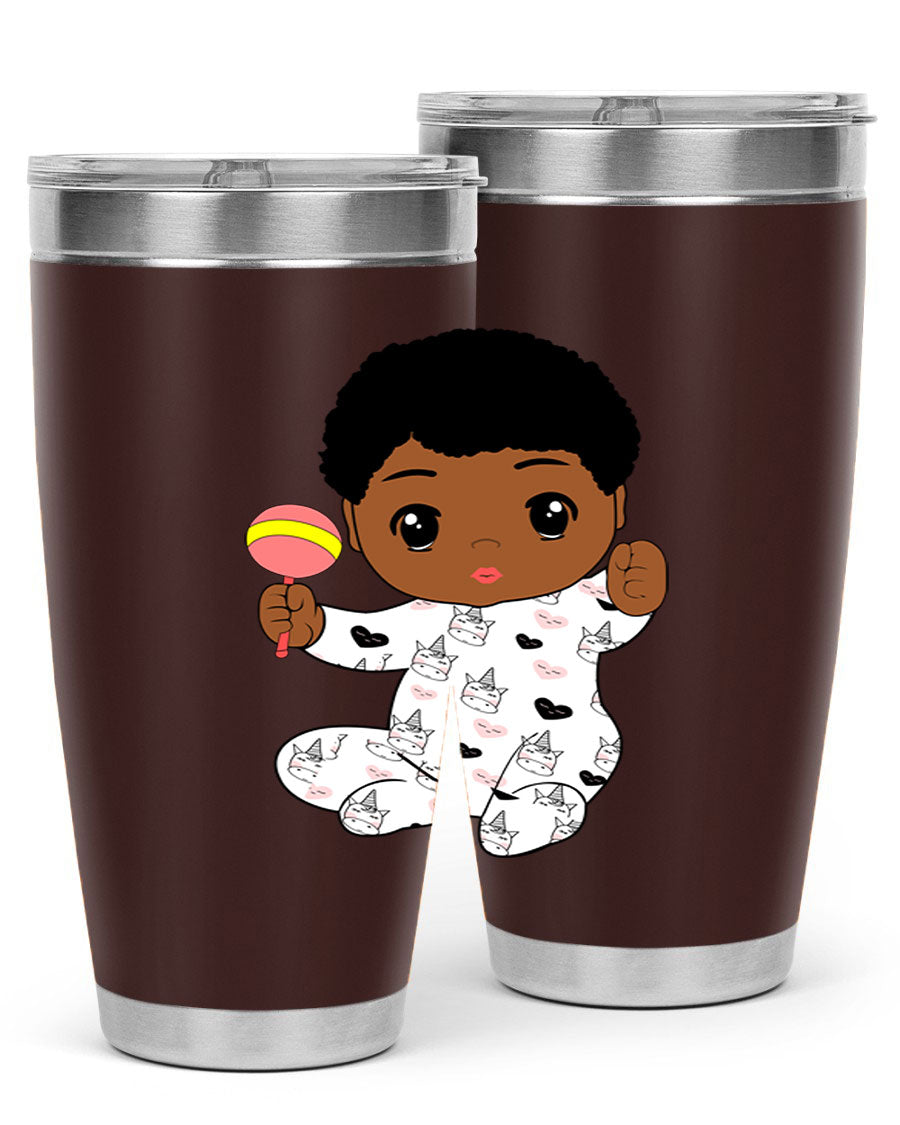 Black baby boy 7# tumbler made of stainless steel, featuring a sleek design and a press-in drink-thru lid.