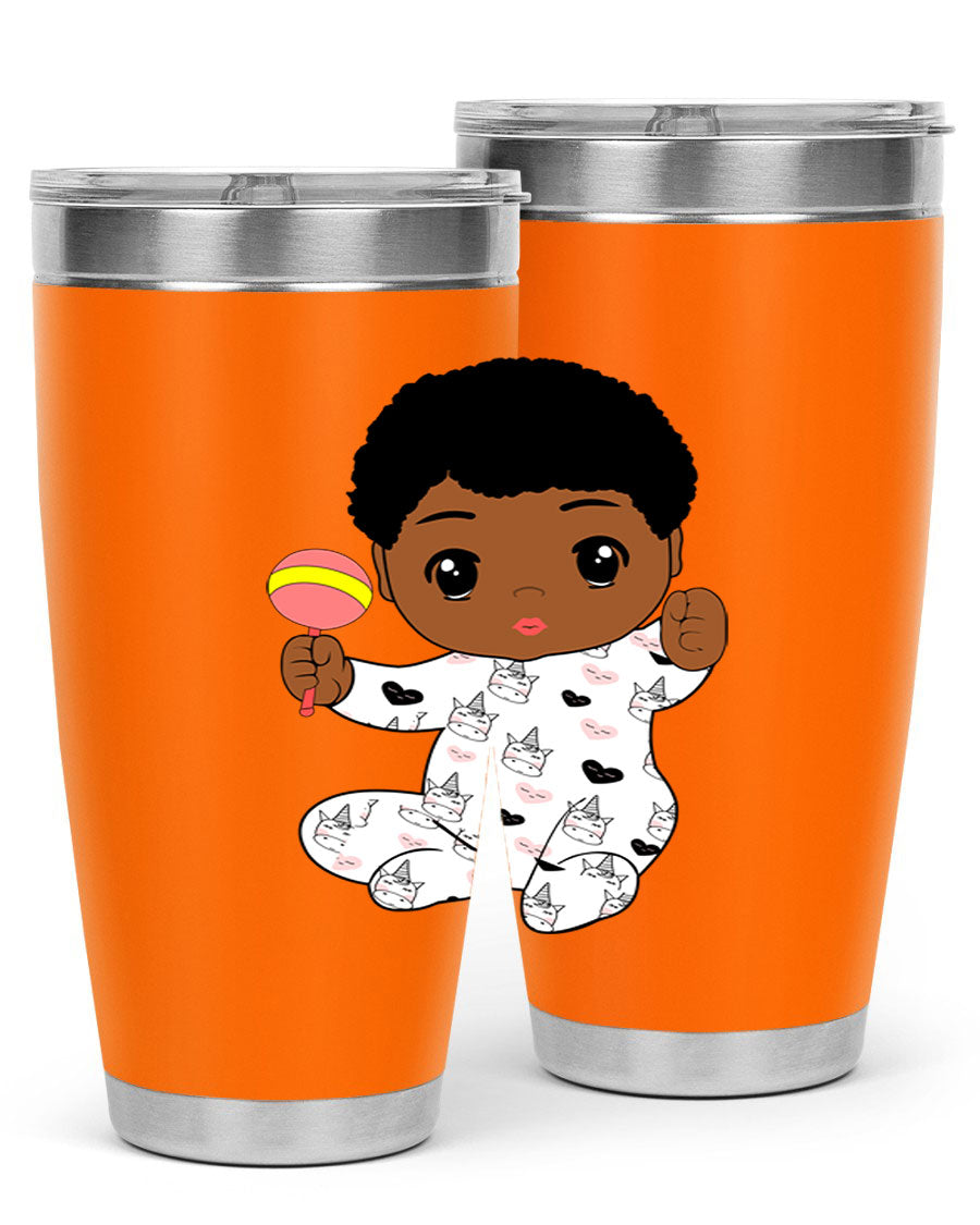 Black baby boy 7# tumbler made of stainless steel, featuring a sleek design and a press-in drink-thru lid.