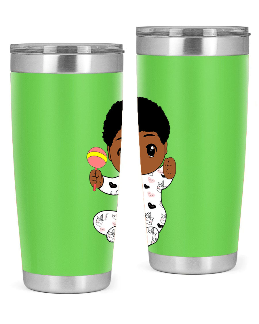 Black baby boy 7# tumbler made of stainless steel, featuring a sleek design and a press-in drink-thru lid.