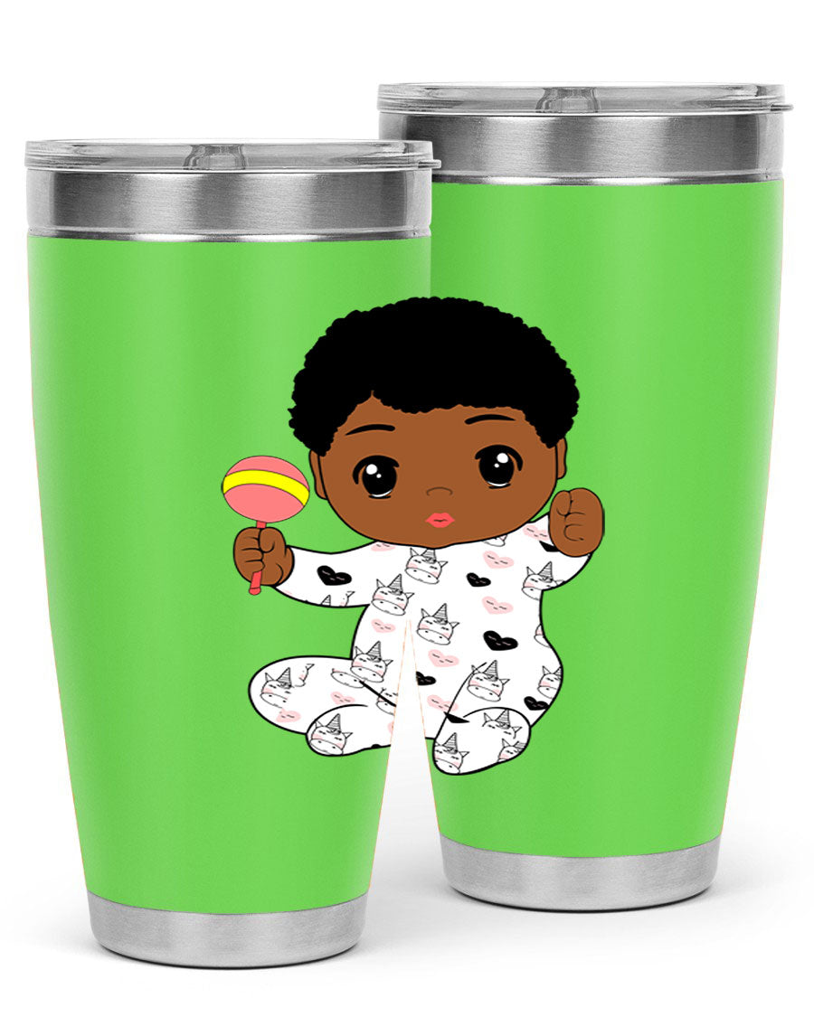 Black baby boy 7# tumbler made of stainless steel, featuring a sleek design and a press-in drink-thru lid.