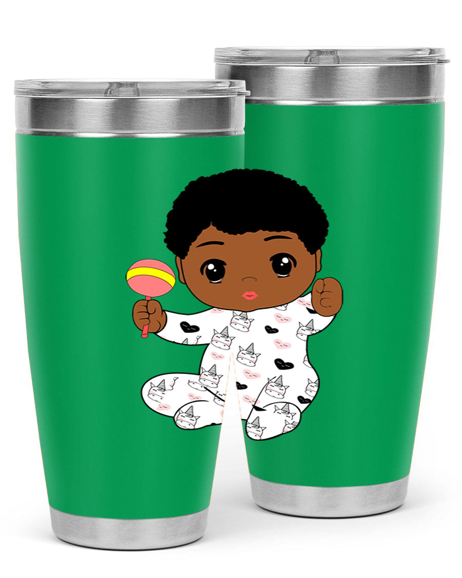 Black baby boy 7# tumbler made of stainless steel, featuring a sleek design and a press-in drink-thru lid.