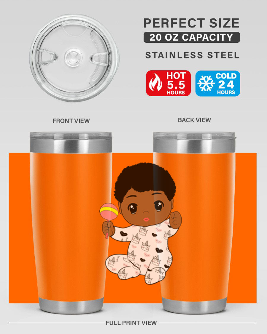 Black baby boy 7# tumbler made of stainless steel, featuring a sleek design and a press-in drink-thru lid.