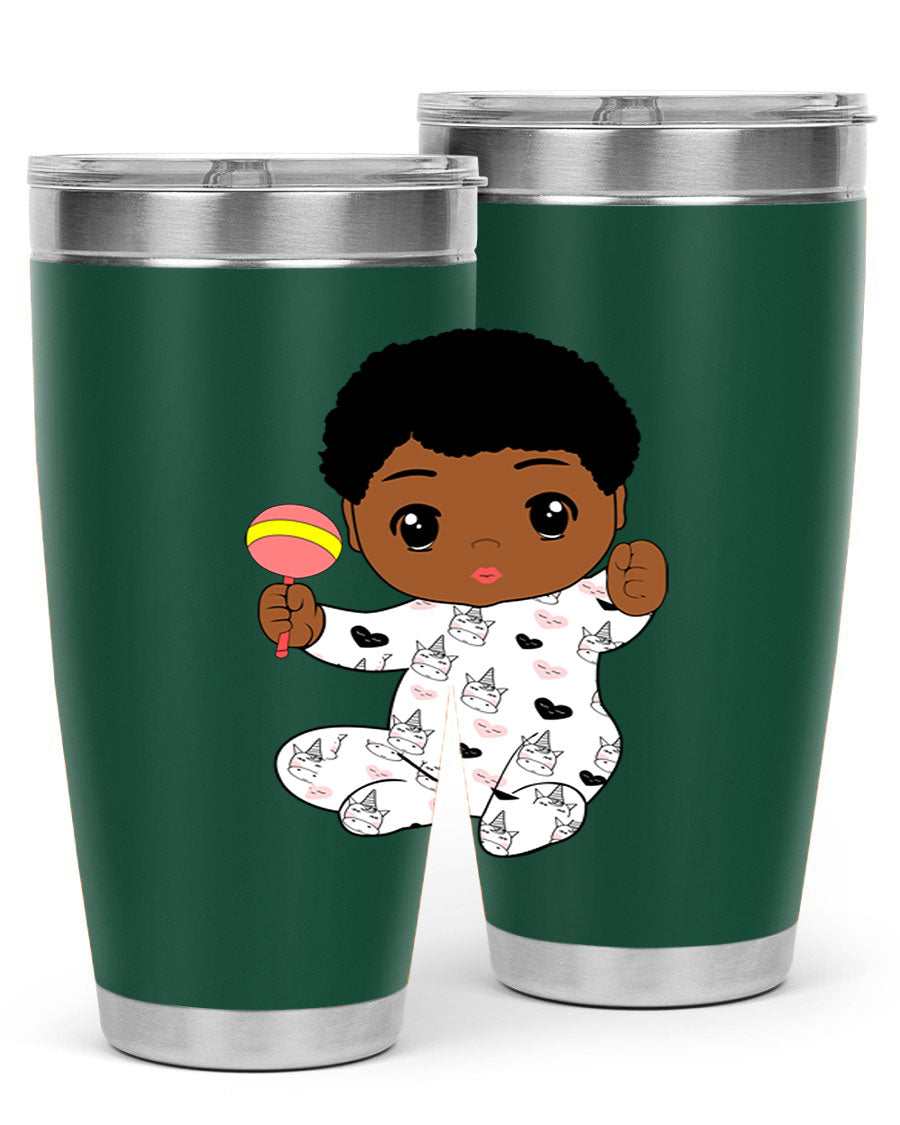 Black baby boy 7# tumbler made of stainless steel, featuring a sleek design and a press-in drink-thru lid.