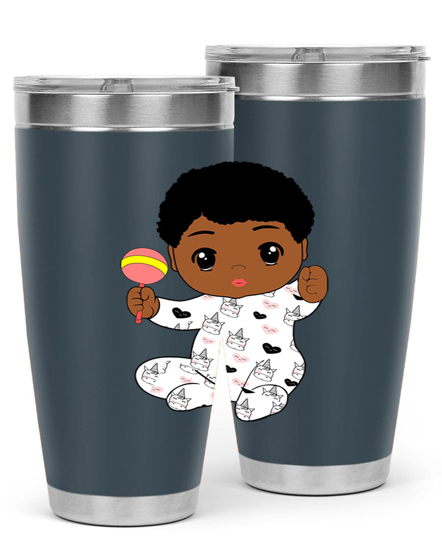Black baby boy 7# tumbler made of stainless steel, featuring a sleek design and a press-in drink-thru lid.