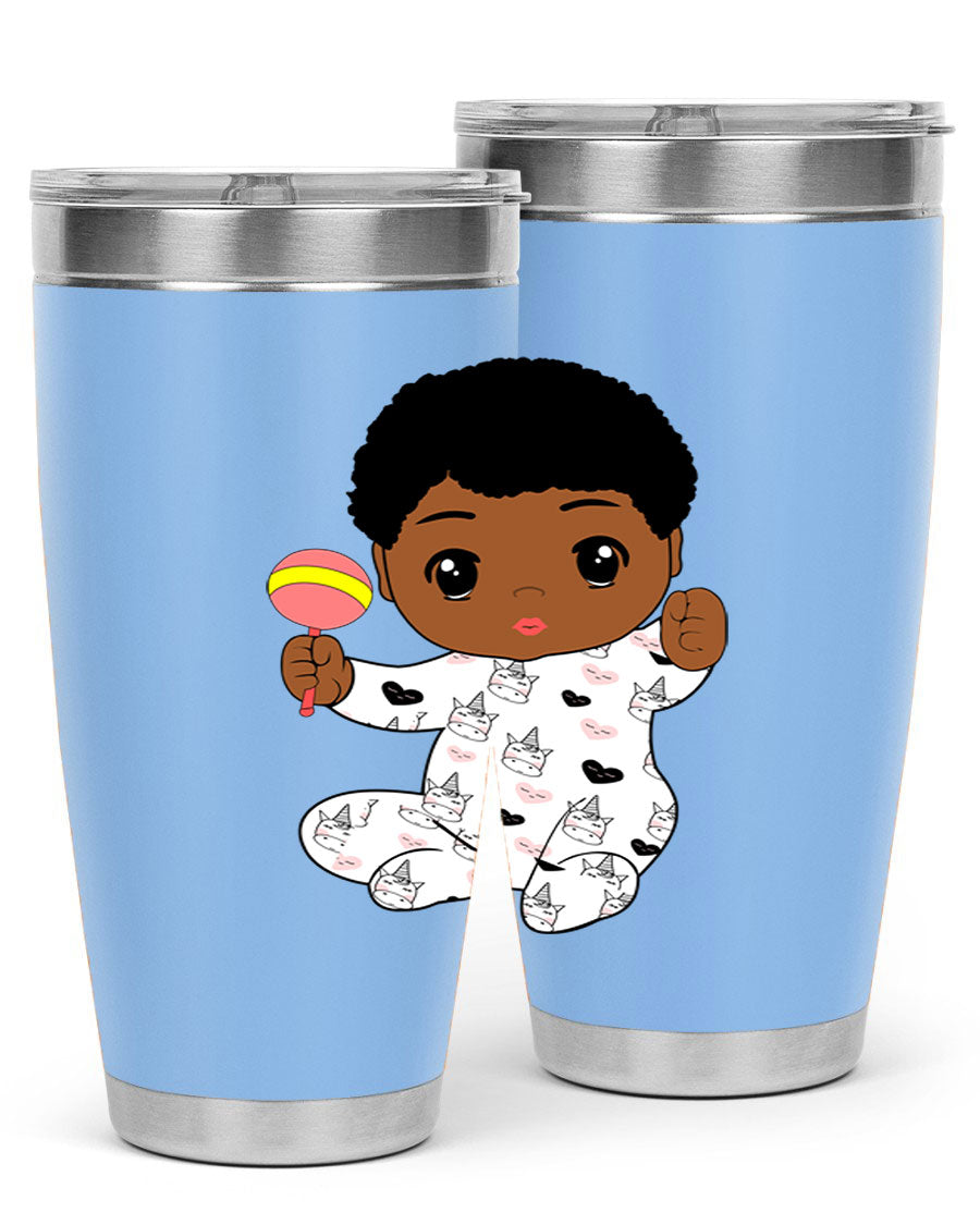 Black baby boy 7# tumbler made of stainless steel, featuring a sleek design and a press-in drink-thru lid.