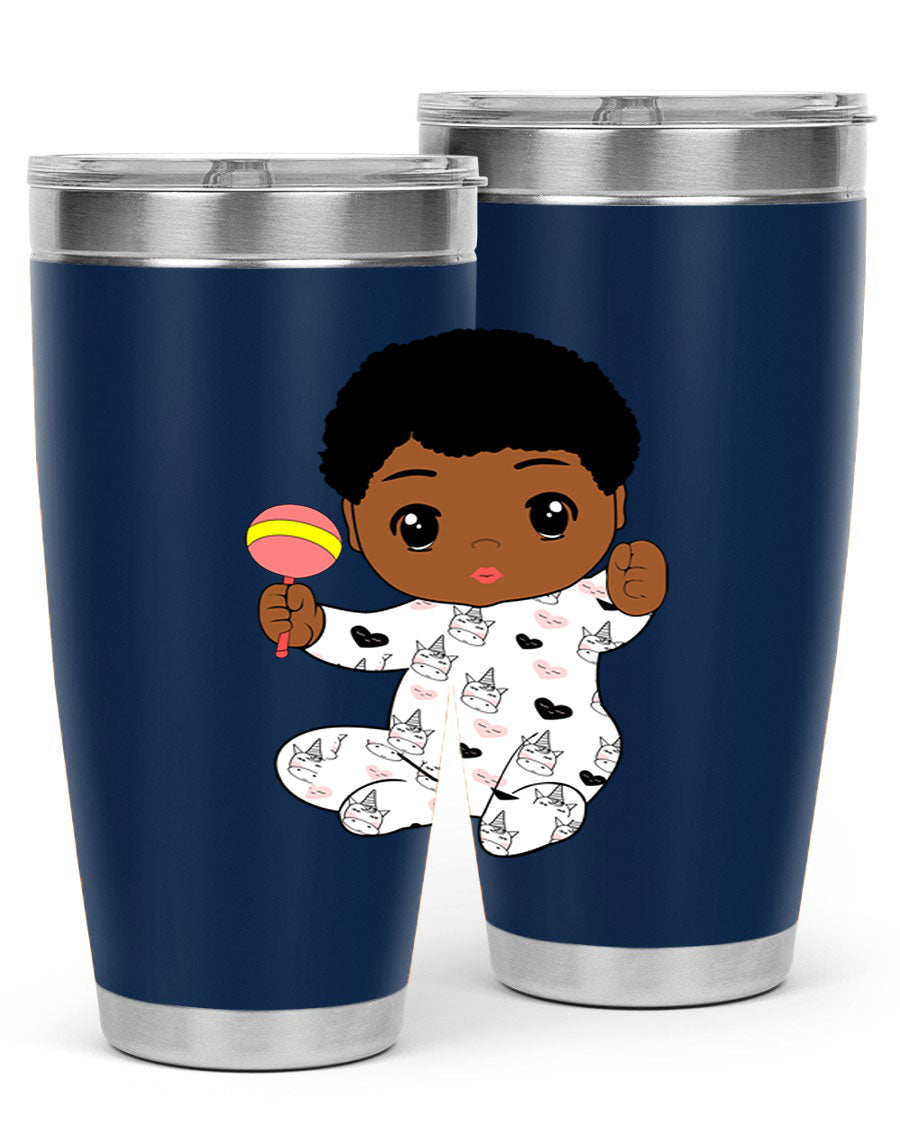 Black baby boy 7# tumbler made of stainless steel, featuring a sleek design and a press-in drink-thru lid.