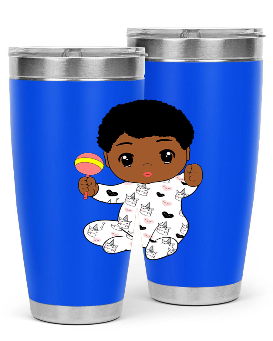 Black baby boy 7# tumbler made of stainless steel, featuring a sleek design and a press-in drink-thru lid.