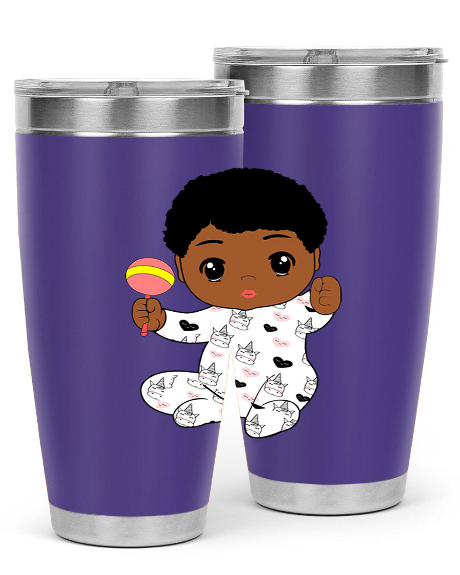 Black baby boy 7# tumbler made of stainless steel, featuring a sleek design and a press-in drink-thru lid.