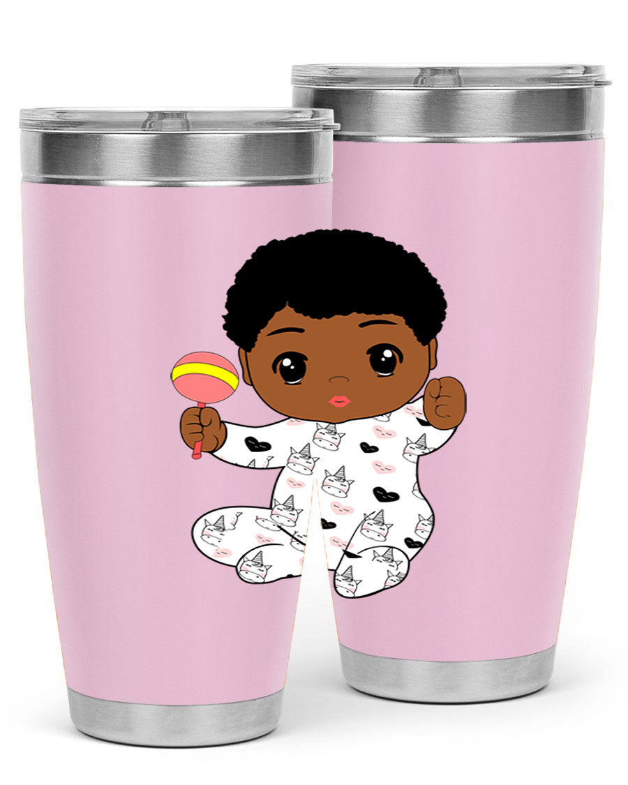 Black baby boy 7# tumbler made of stainless steel, featuring a sleek design and a press-in drink-thru lid.