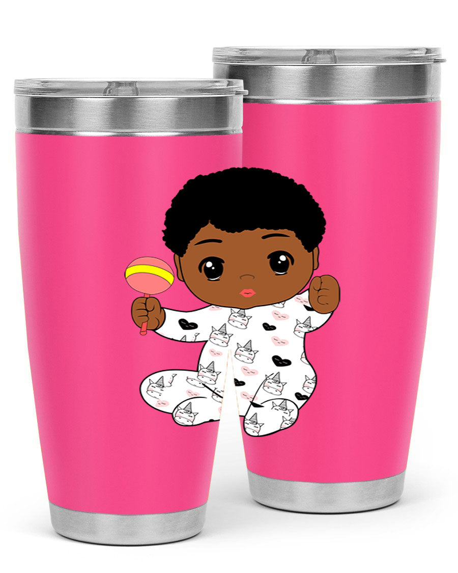Black baby boy 7# tumbler made of stainless steel, featuring a sleek design and a press-in drink-thru lid.