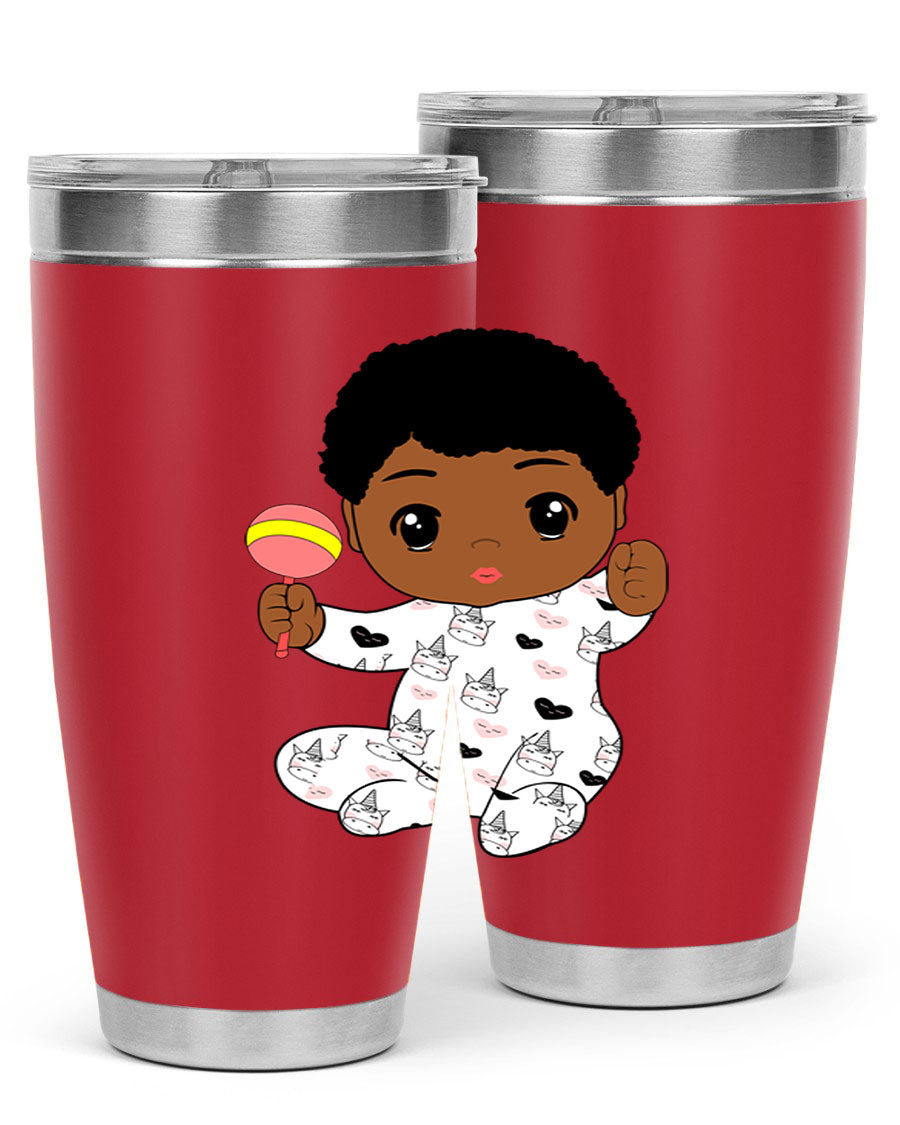 Black baby boy 7# tumbler made of stainless steel, featuring a sleek design and a press-in drink-thru lid.