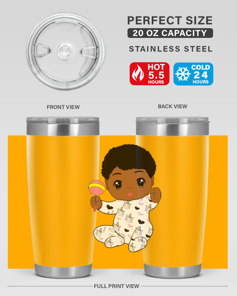 Black baby boy 7# tumbler made of stainless steel, featuring a sleek design and a press-in drink-thru lid.