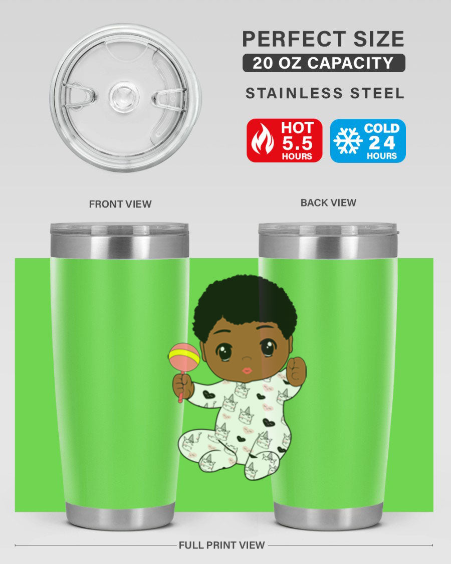 Black baby boy 7# tumbler made of stainless steel, featuring a sleek design and a press-in drink-thru lid.