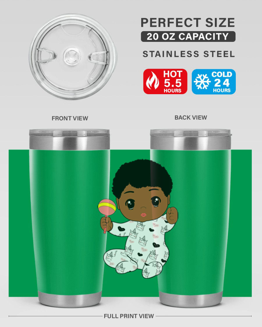 Black baby boy 7# tumbler made of stainless steel, featuring a sleek design and a press-in drink-thru lid.