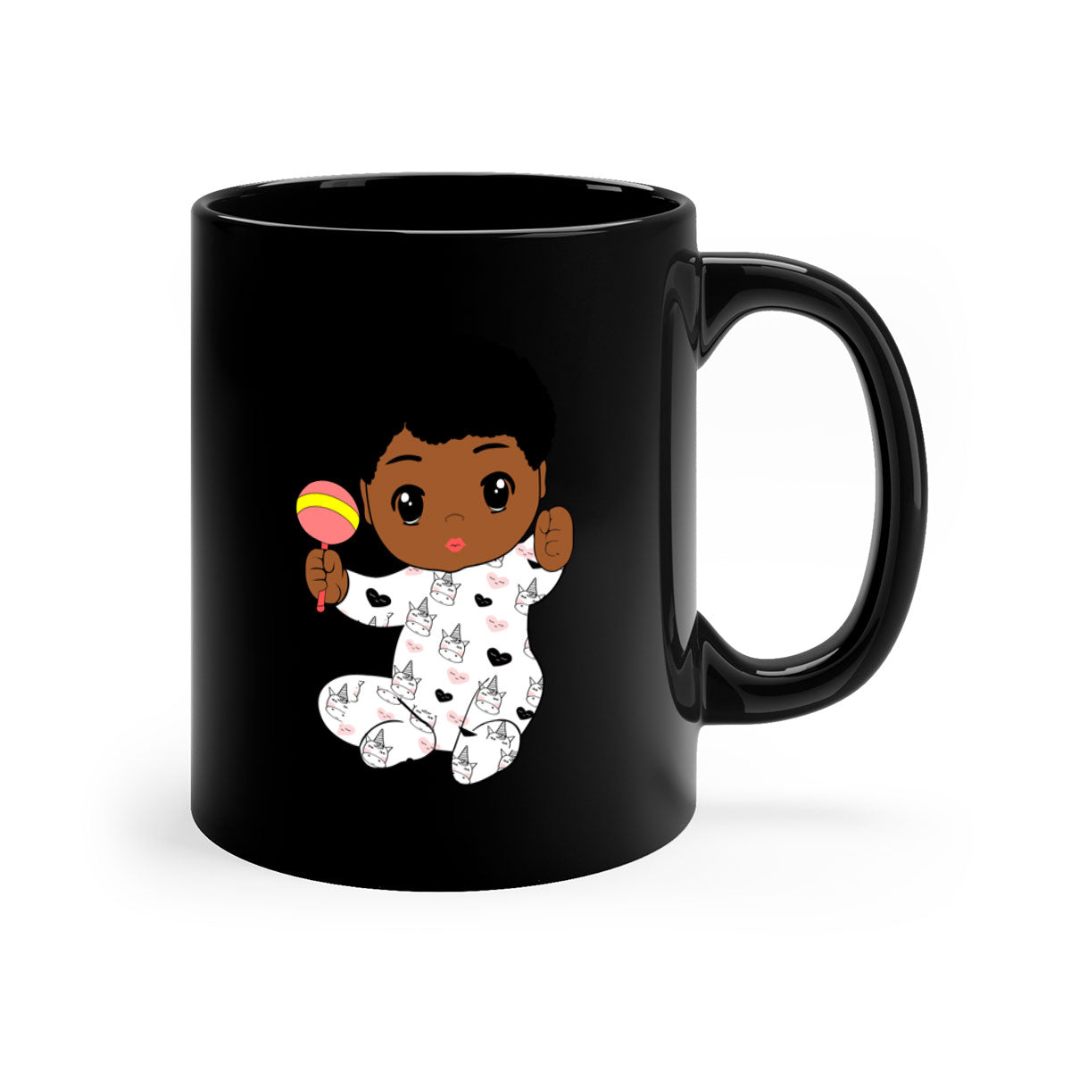 Black baby boy 7# Mug featuring a glossy finish with a colored handle and interior, available in multiple colors.