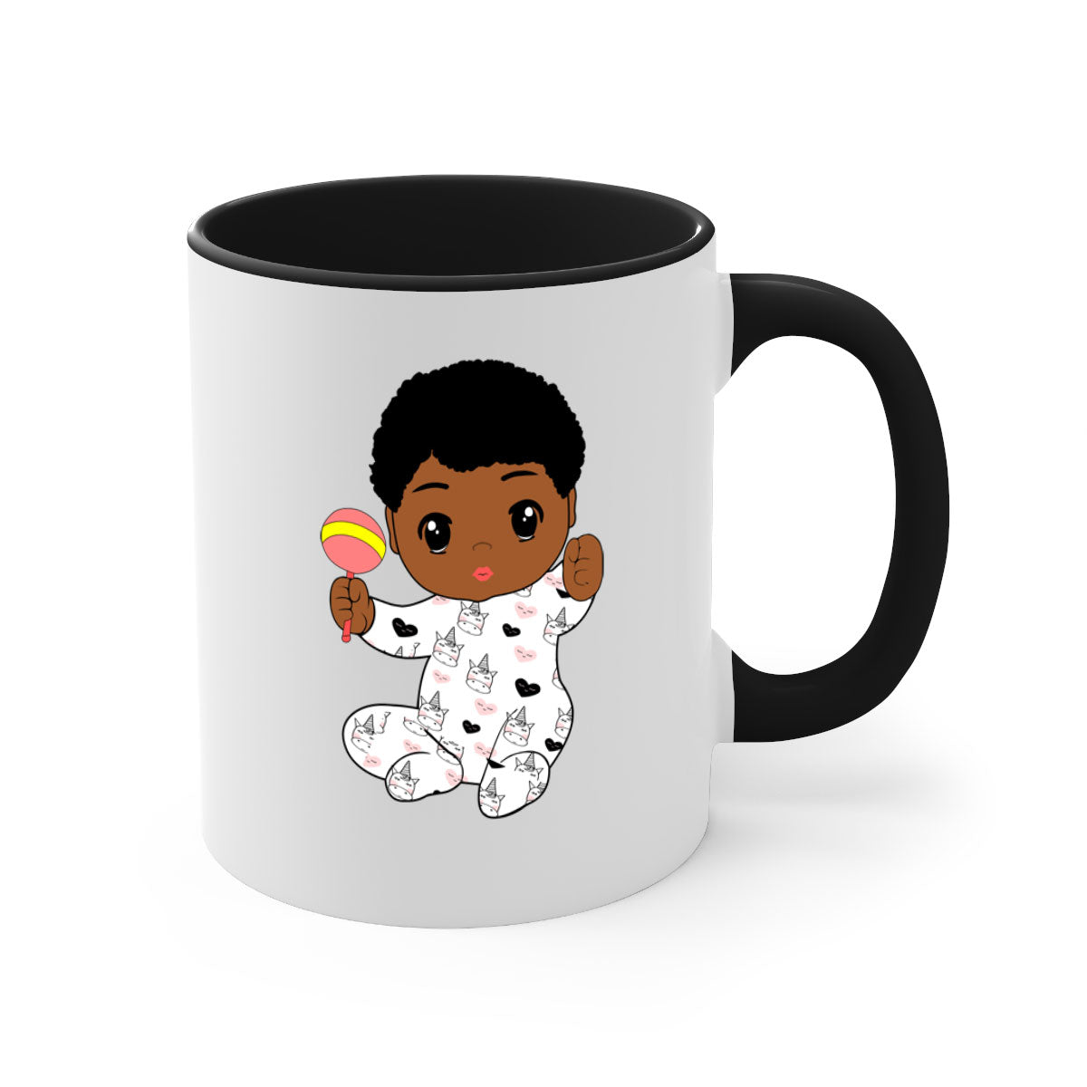 Black baby boy 7# Mug featuring a glossy finish with a colored handle and interior, available in multiple colors.