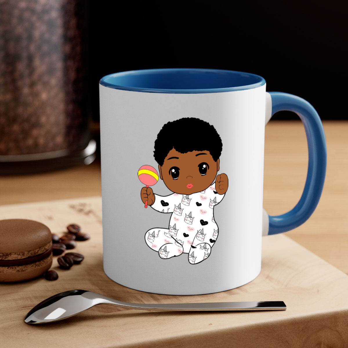 Black baby boy 7# Mug featuring a glossy finish with a colored handle and interior, available in multiple colors.