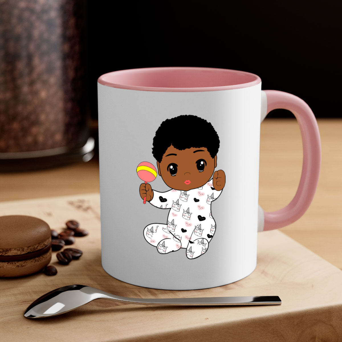 Black baby boy 7# Mug featuring a glossy finish with a colored handle and interior, available in multiple colors.