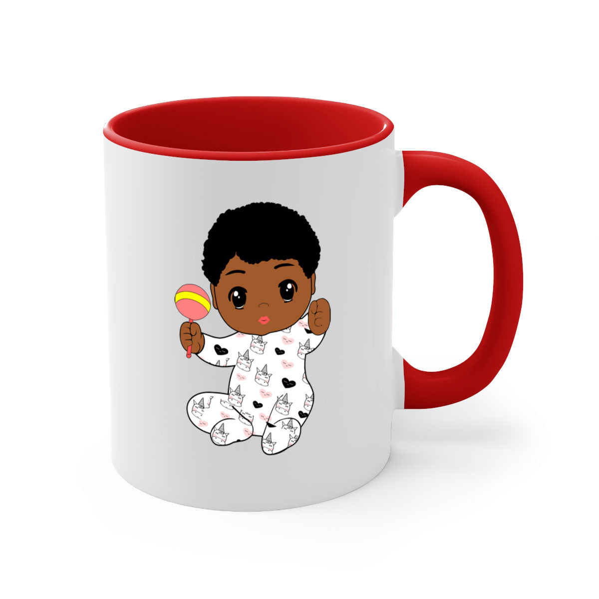 Black baby boy 7# Mug featuring a glossy finish with a colored handle and interior, available in multiple colors.