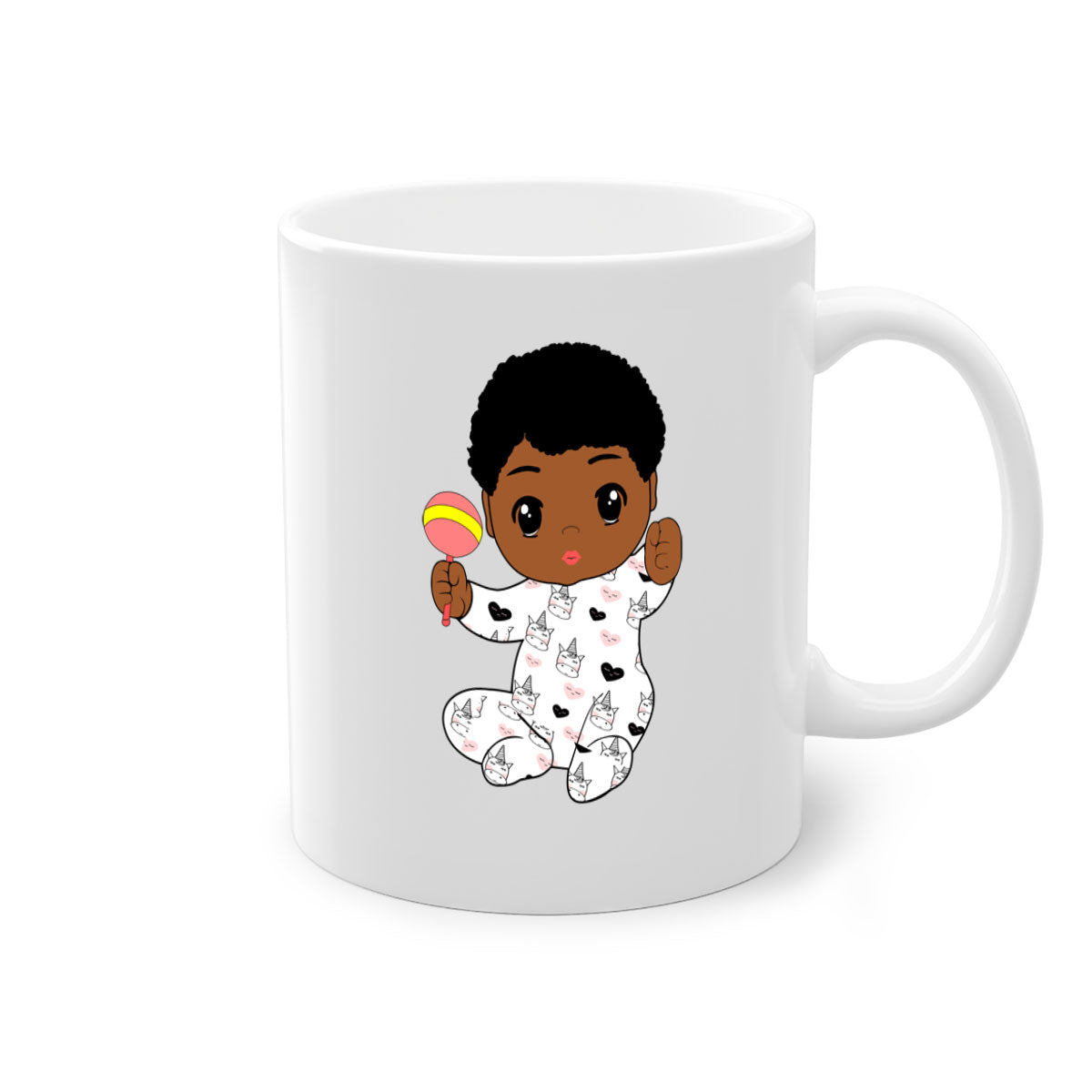 Black baby boy 7# Mug featuring a glossy finish with a colored handle and interior, available in multiple colors.
