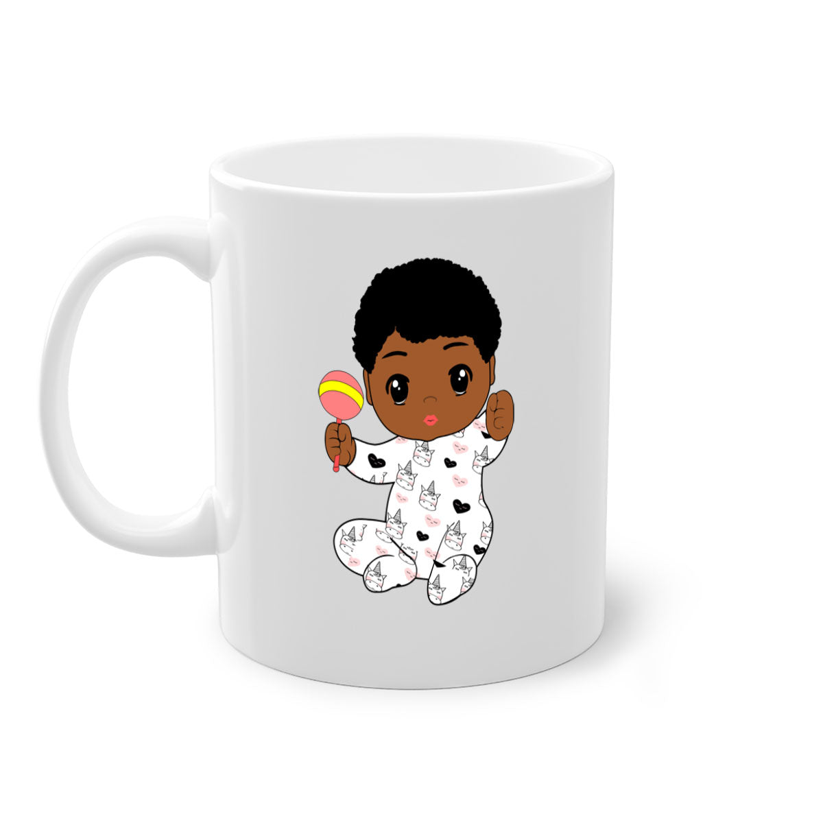 Black baby boy 7# Mug featuring a glossy finish with a colored handle and interior, available in multiple colors.
