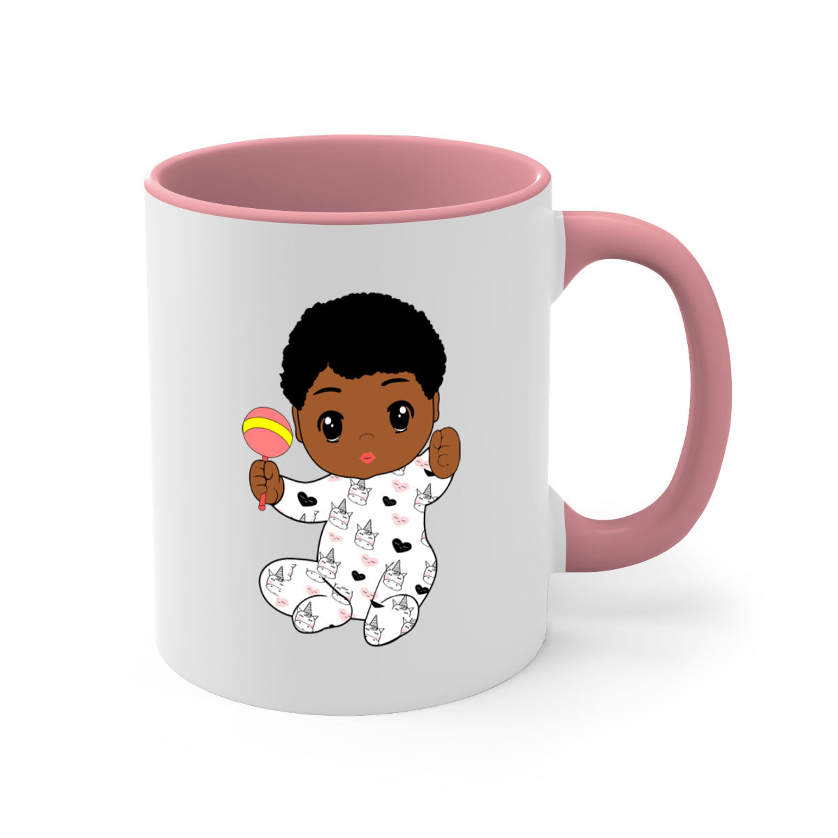 Black baby boy 7# Mug featuring a glossy finish with a colored handle and interior, available in multiple colors.