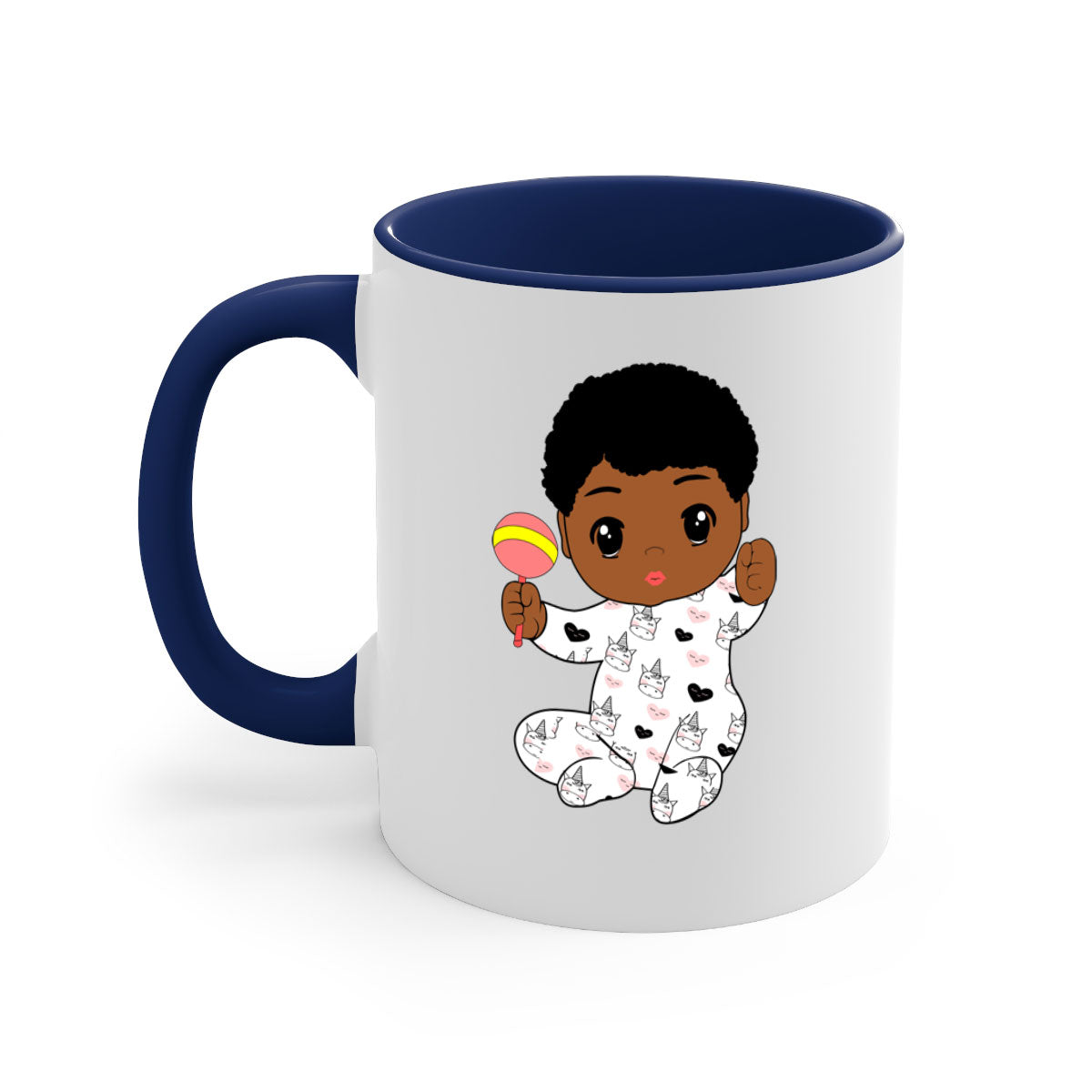 Black baby boy 7# Mug featuring a glossy finish with a colored handle and interior, available in multiple colors.