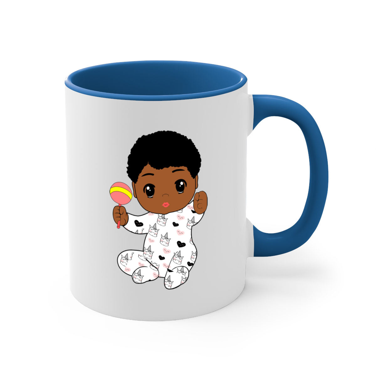 Black baby boy 7# Mug featuring a glossy finish with a colored handle and interior, available in multiple colors.