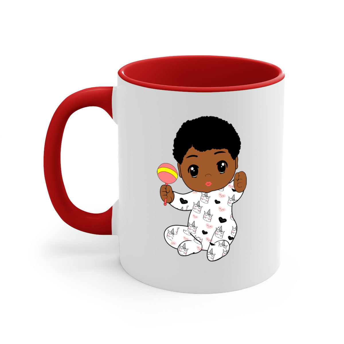 Black baby boy 7# Mug featuring a glossy finish with a colored handle and interior, available in multiple colors.