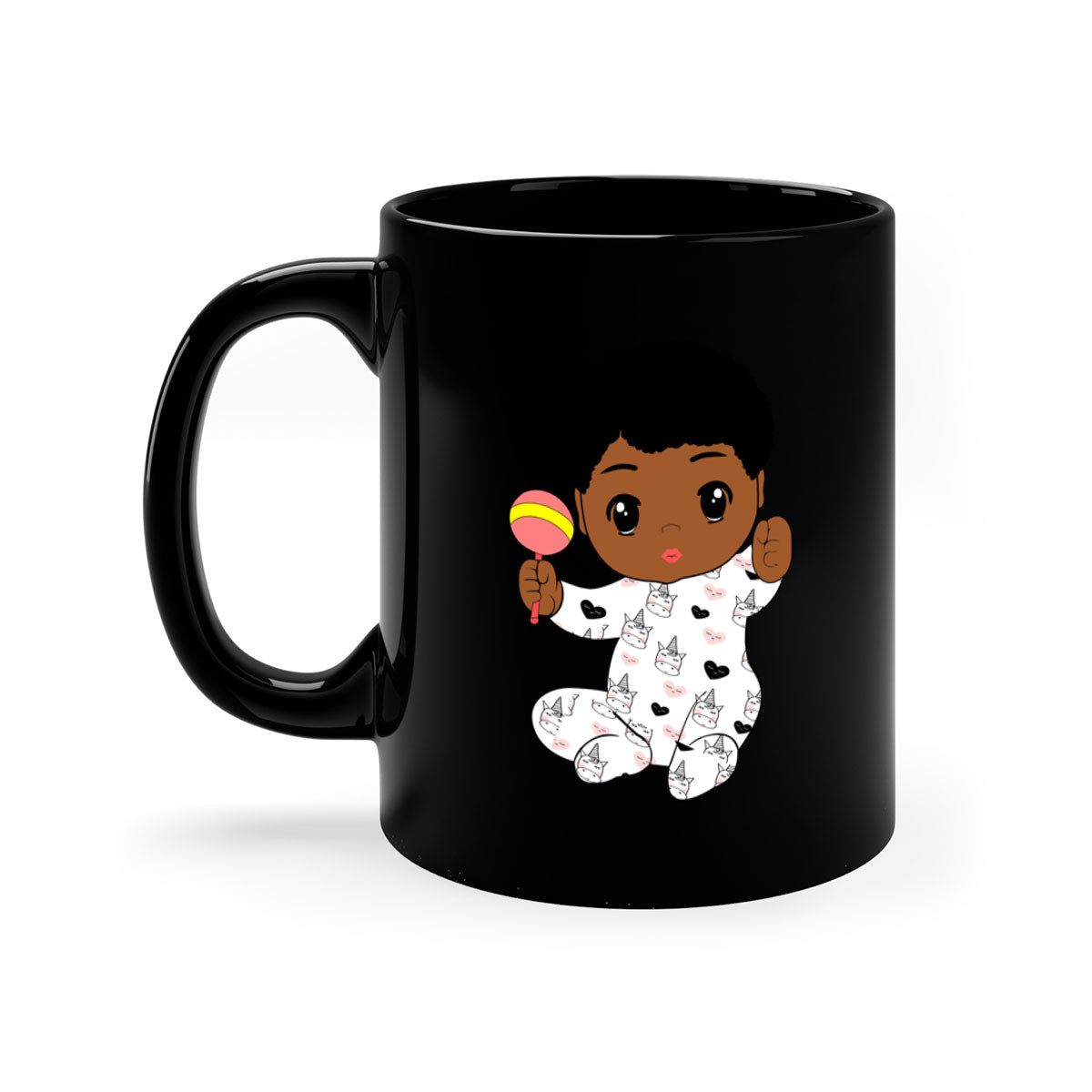 Black baby boy 7# Mug featuring a glossy finish with a colored handle and interior, available in multiple colors.