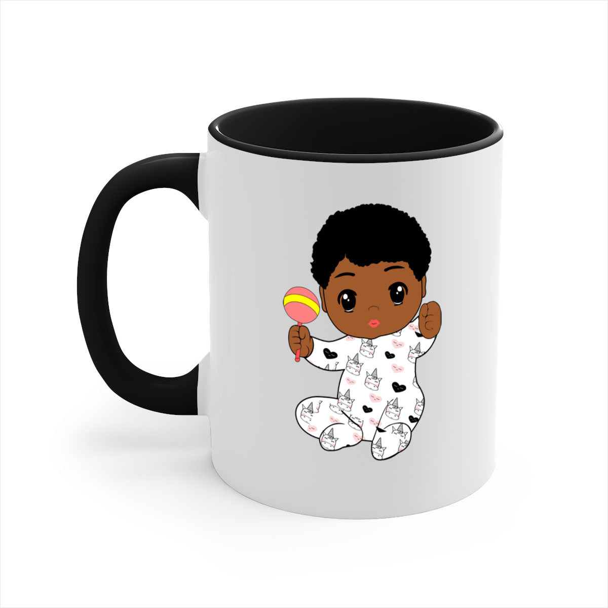 Black baby boy 7# Mug featuring a glossy finish with a colored handle and interior, available in multiple colors.